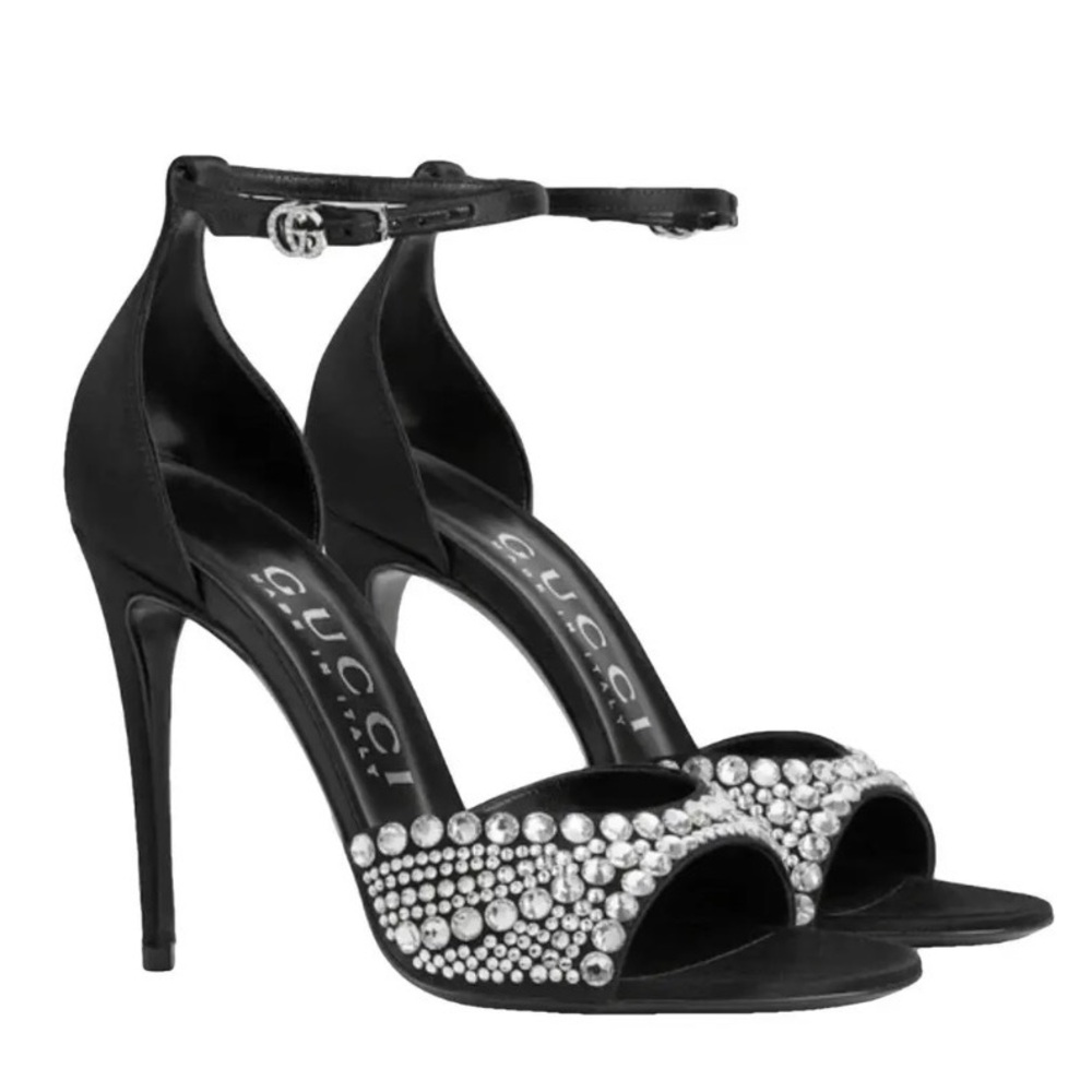 Gucci Black Crystal Embellished Ankle Strap Sandals